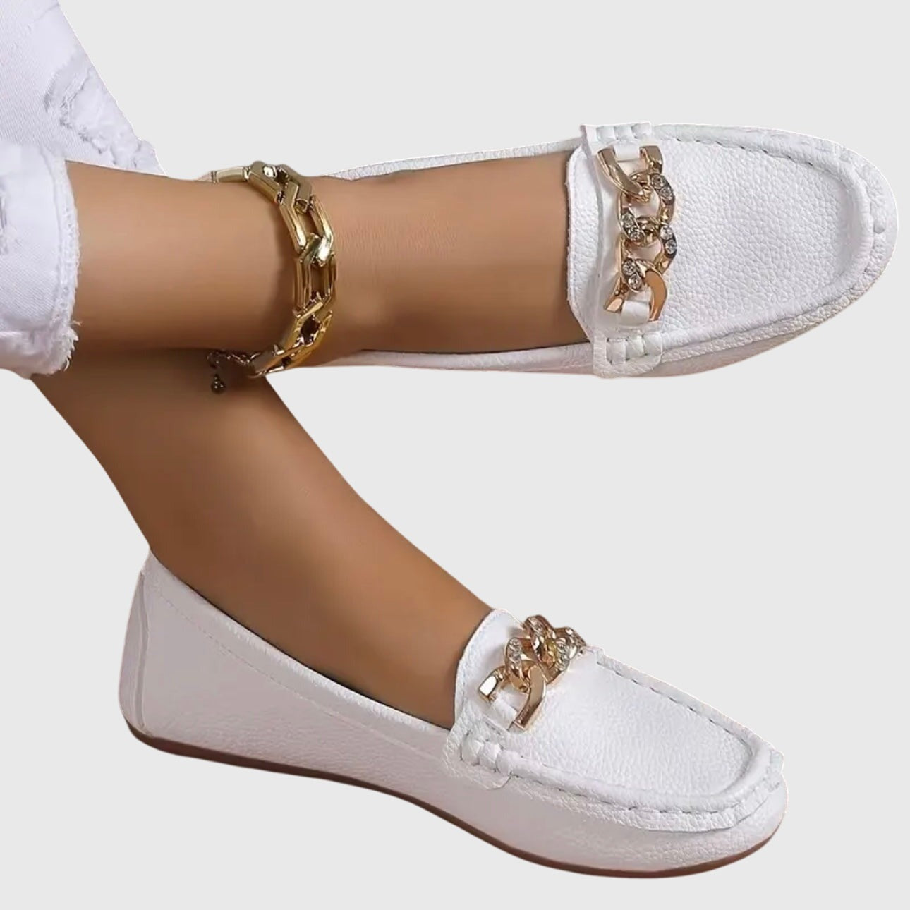 Chain Loafer Flats - White