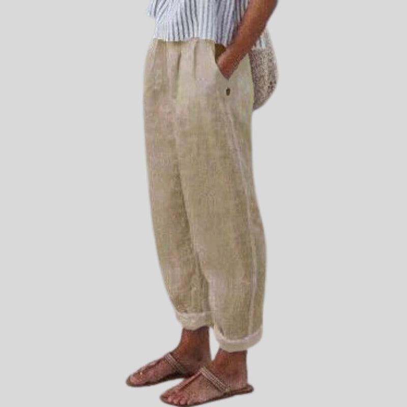 Cropped Tapered Pants - Beige
