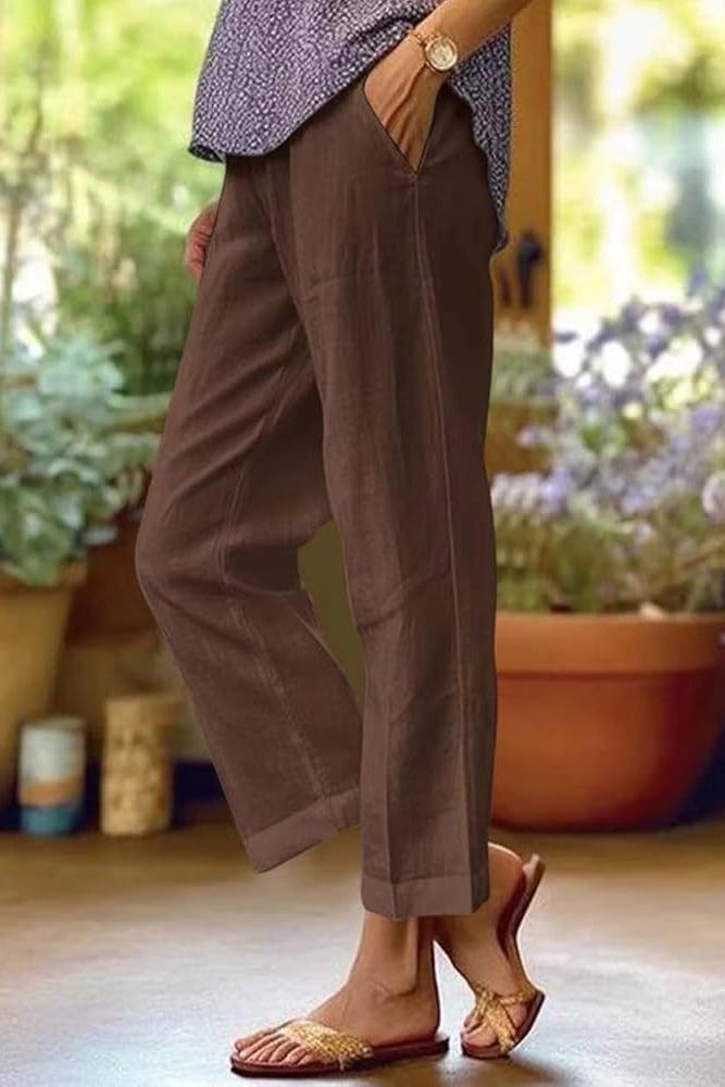 Cropped Wide Leg Pants - Brown