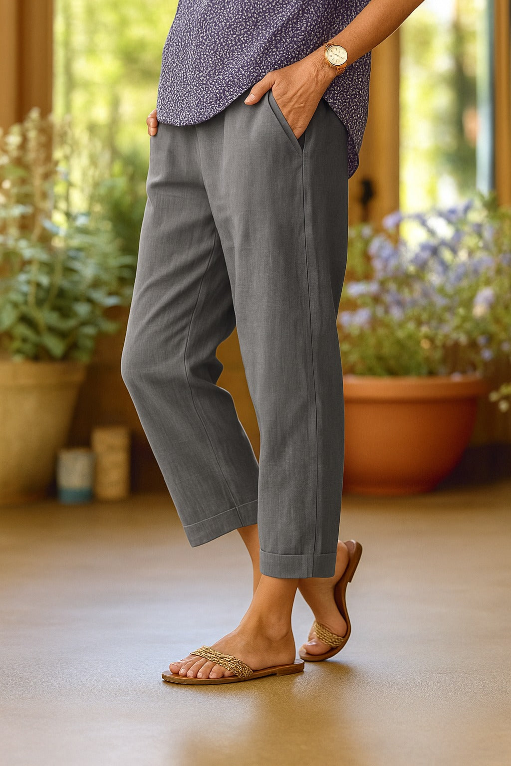 Cropped Wide Leg Pants - Grey