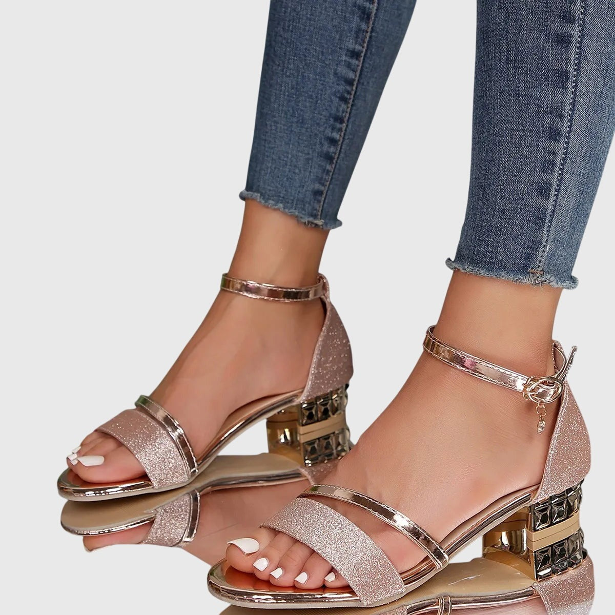 Embellished Block Heel Sandals
