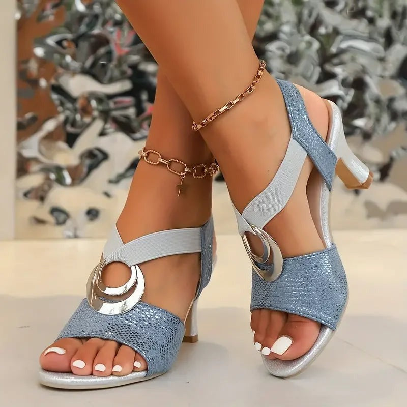 Embellished Evening Heeled Sandals - Blue