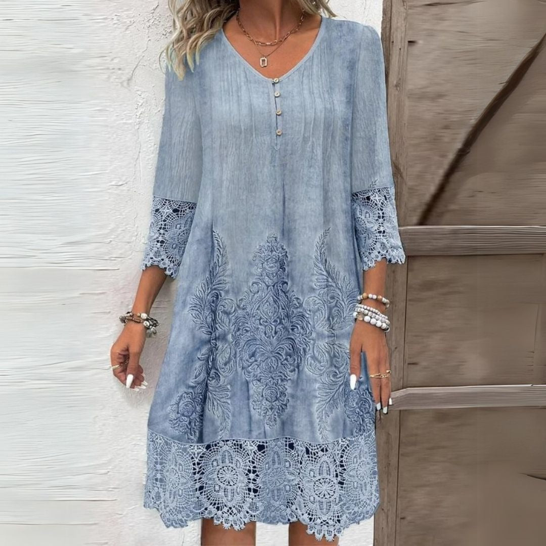 Embroidered Lace Shift Dress - Blue (Almost sold out)
