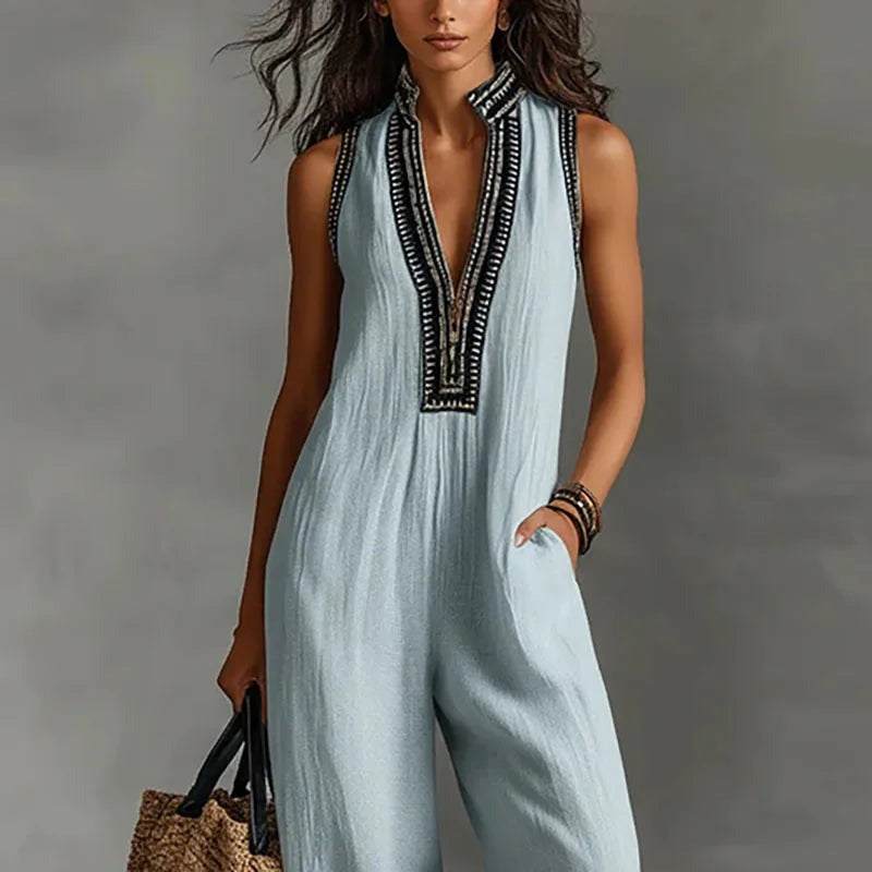 Embroidered Wide Leg Jumpsuit