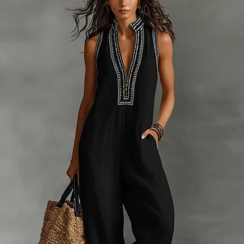 Embroidered Wide Leg Jumpsuit