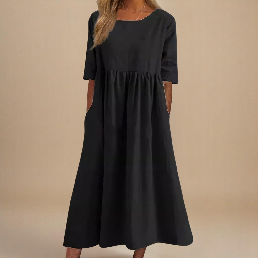 Empire Waist Midi Dress - Black