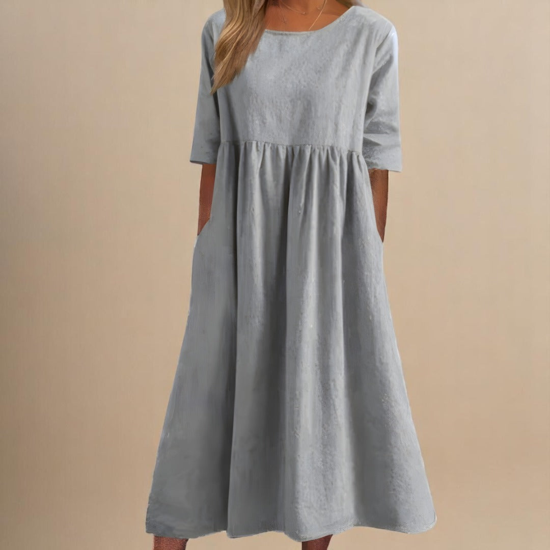 Empire Waist Midi Dress - Light Gray