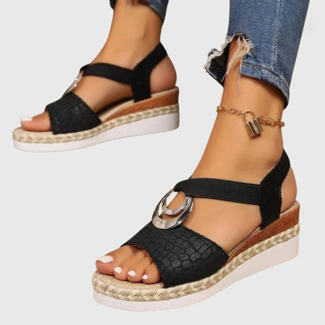 Espadrille Wedge Sandals - Black 1