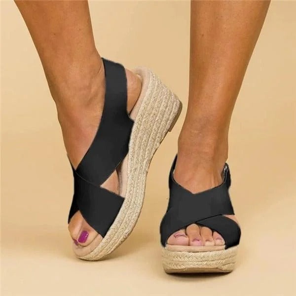 Espadrille Wedge Sandals - Black