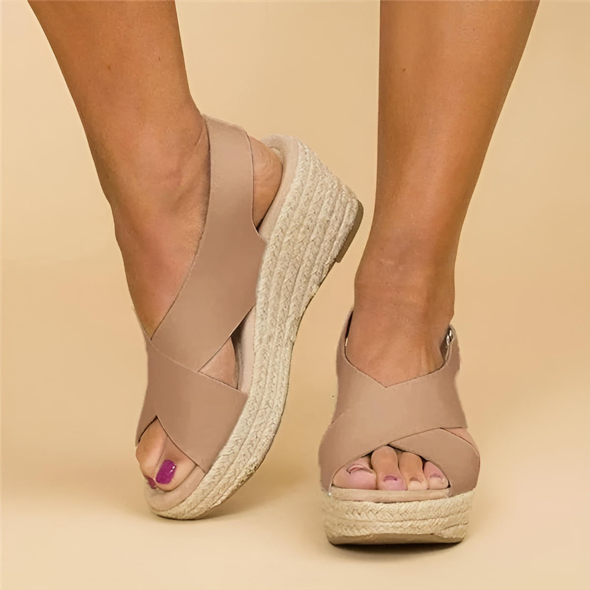Espadrille Wedge Sandals - Brown