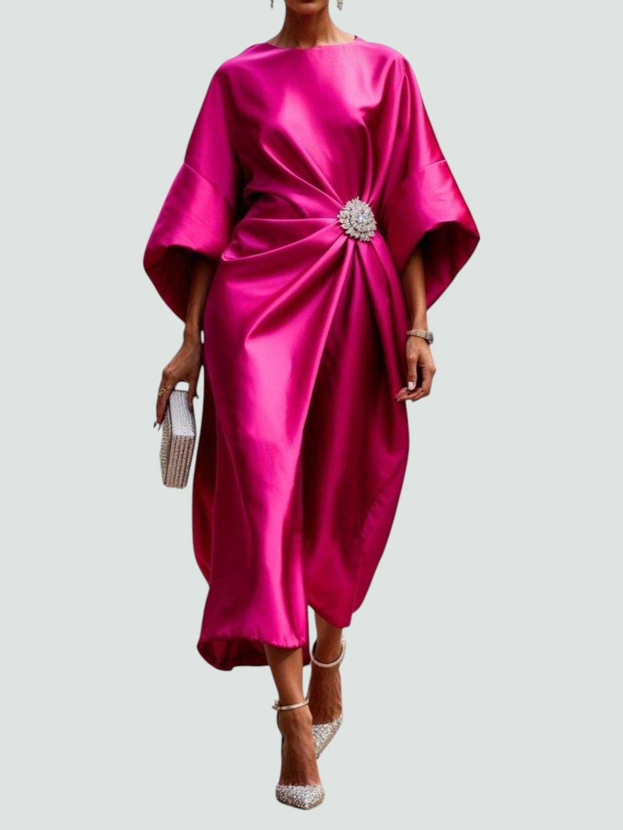 Evening Formal Midi Dress - Pink