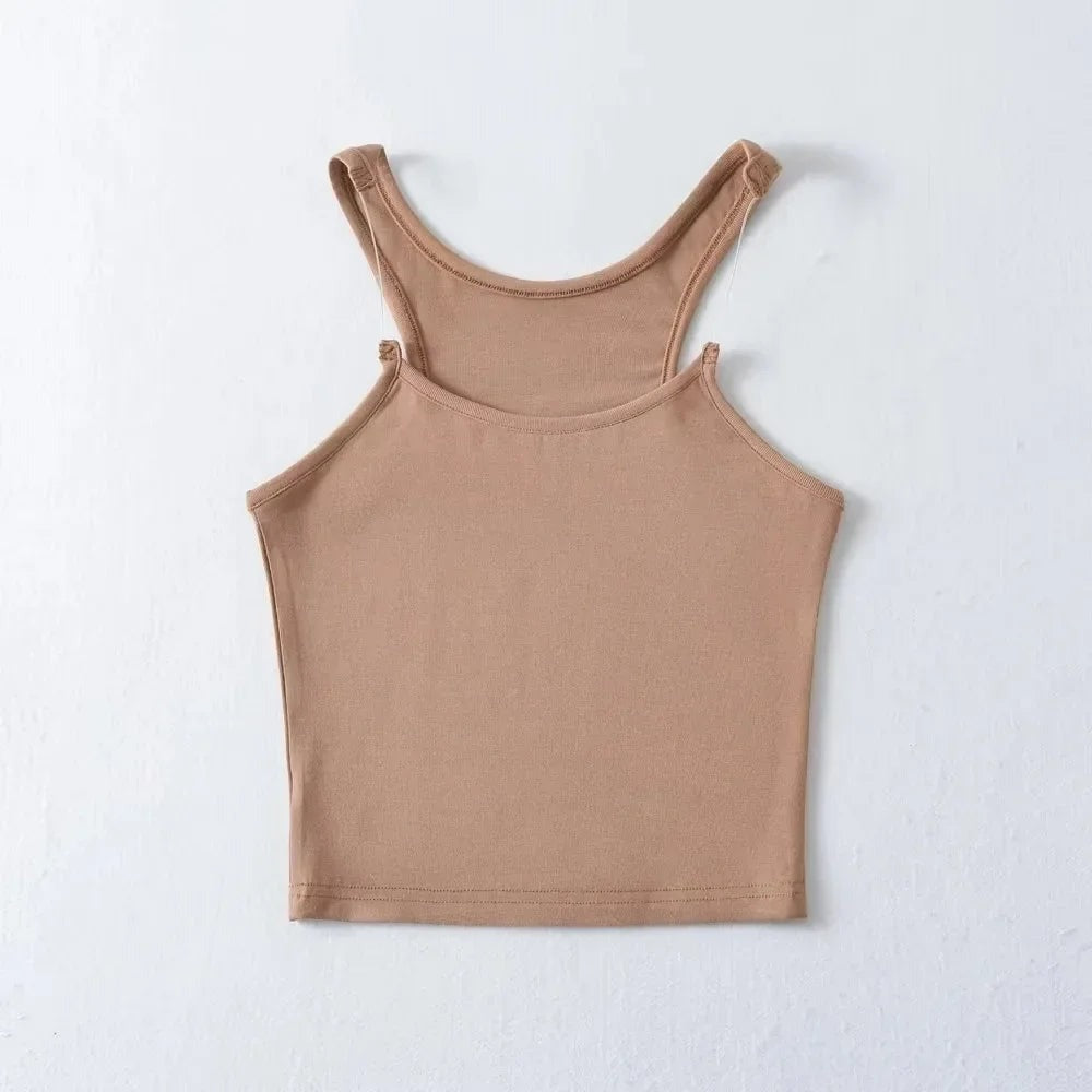 Fitted Cropped Tank Top - Nude