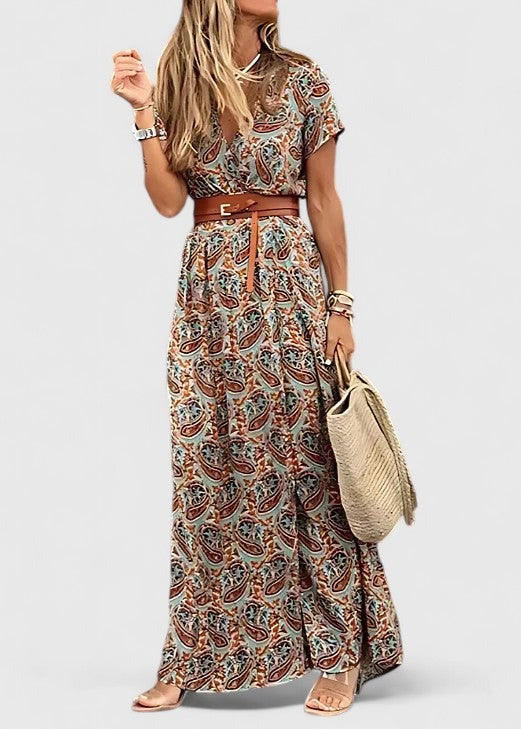Floral Boho Maxi Dress - Brown