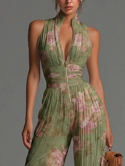 Floral Halter Wide Leg Jumpsuit