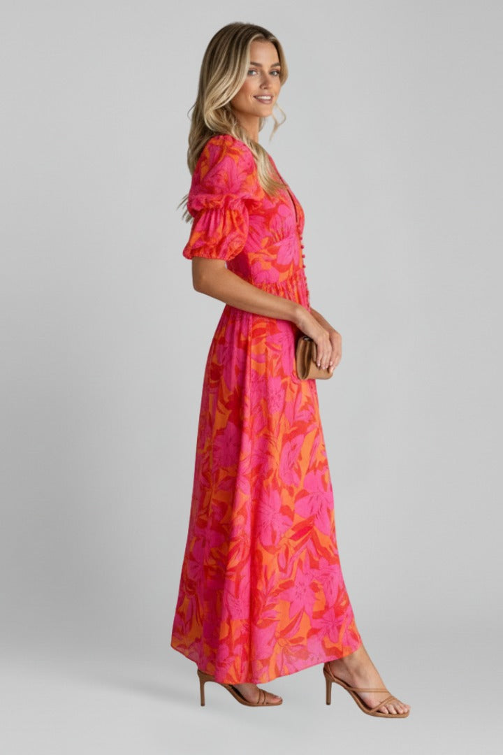 Floral Puff Sleeve Maxi Dress