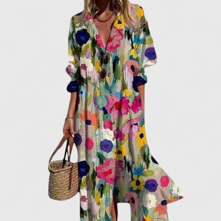 Floral Shirt Maxi Dress - MultiColored 1