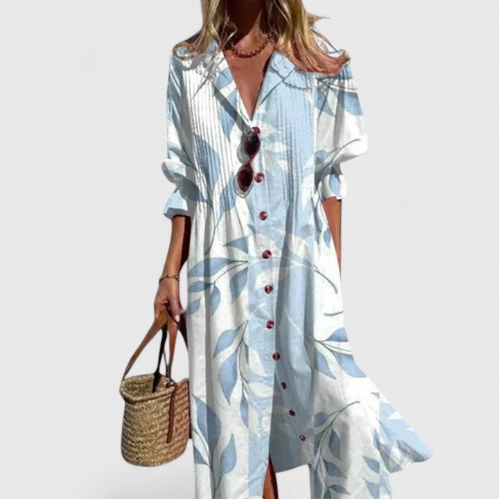 Floral Shirt Maxi Dress - Skyblue