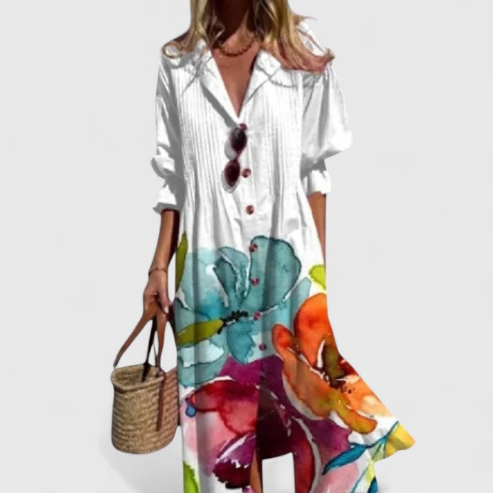 Floral Shirt Maxi Dress - White