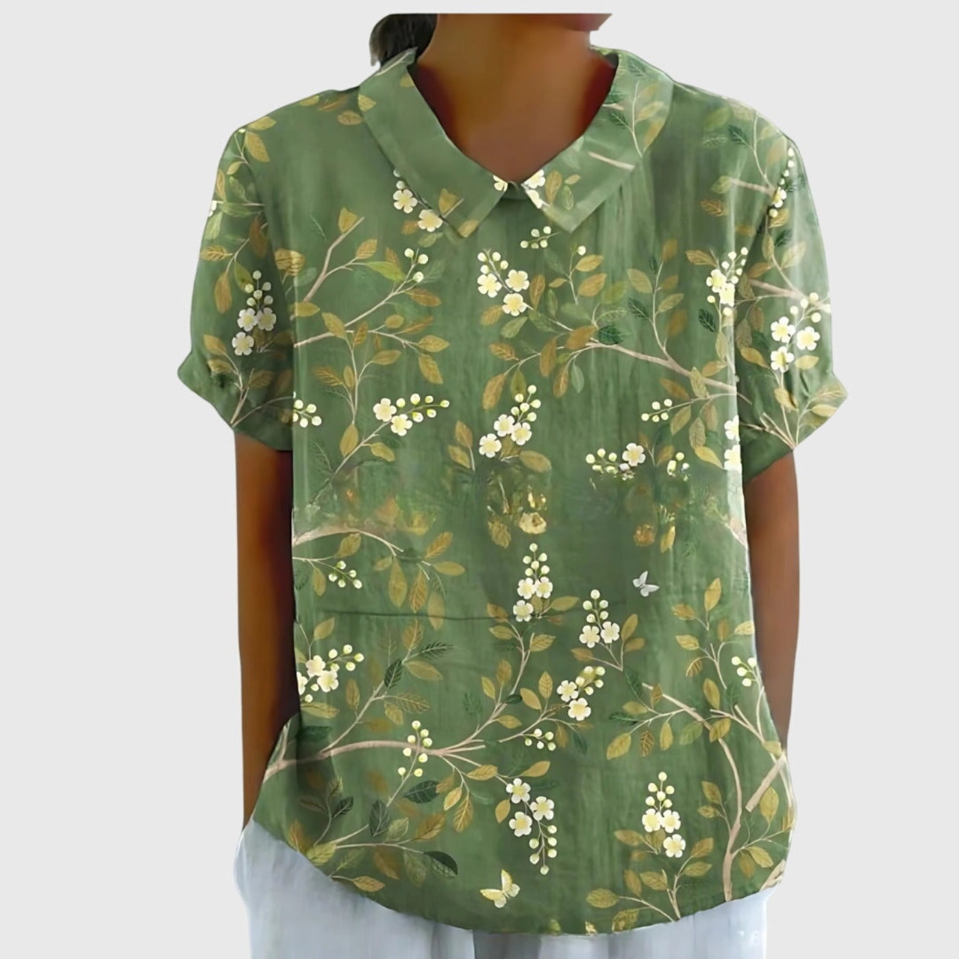 Floral Short Sleeve Blouse - Green