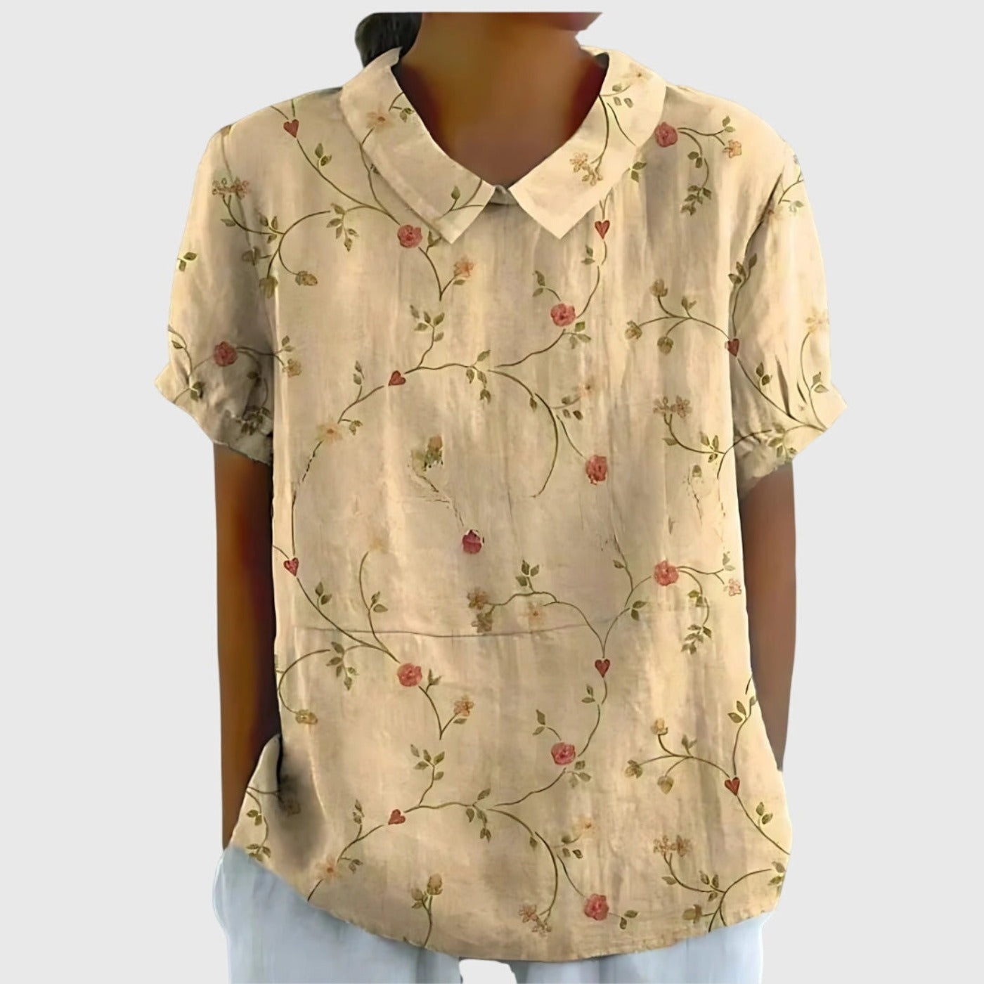 Floral Short Sleeve Blouse - Light Yellow