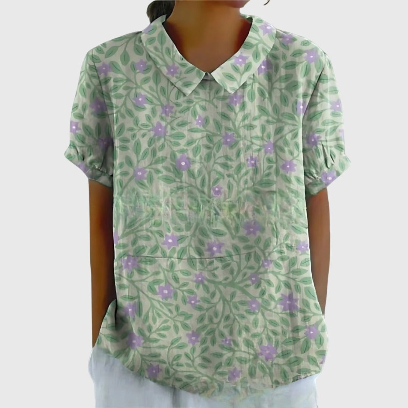Floral Short Sleeve Blouse - Sage Green 2