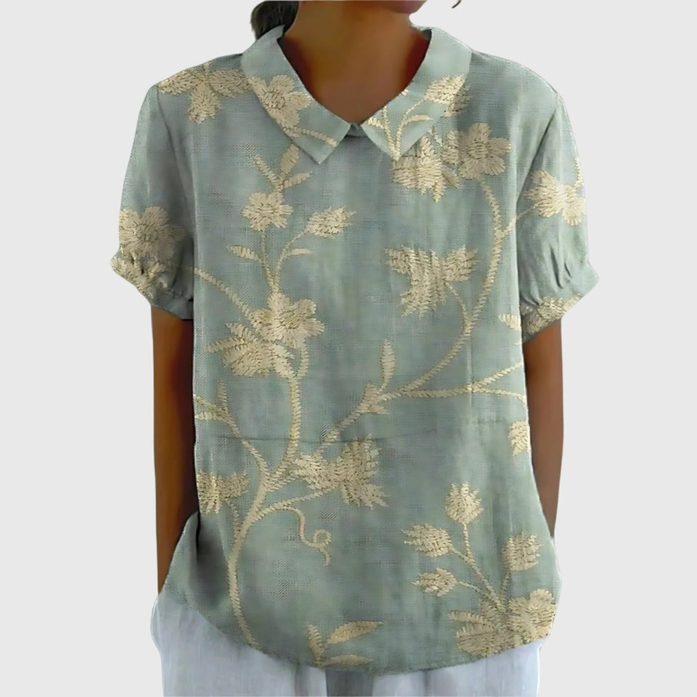 Floral Short Sleeve Blouse - Sage Green 3