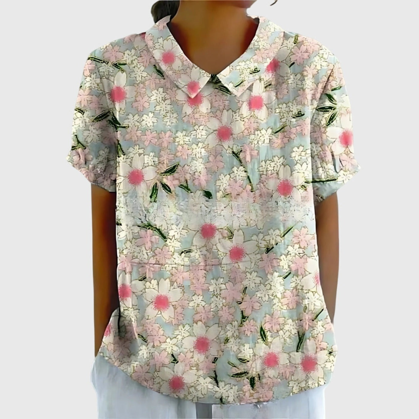 Floral Short Sleeve Blouse - White 2