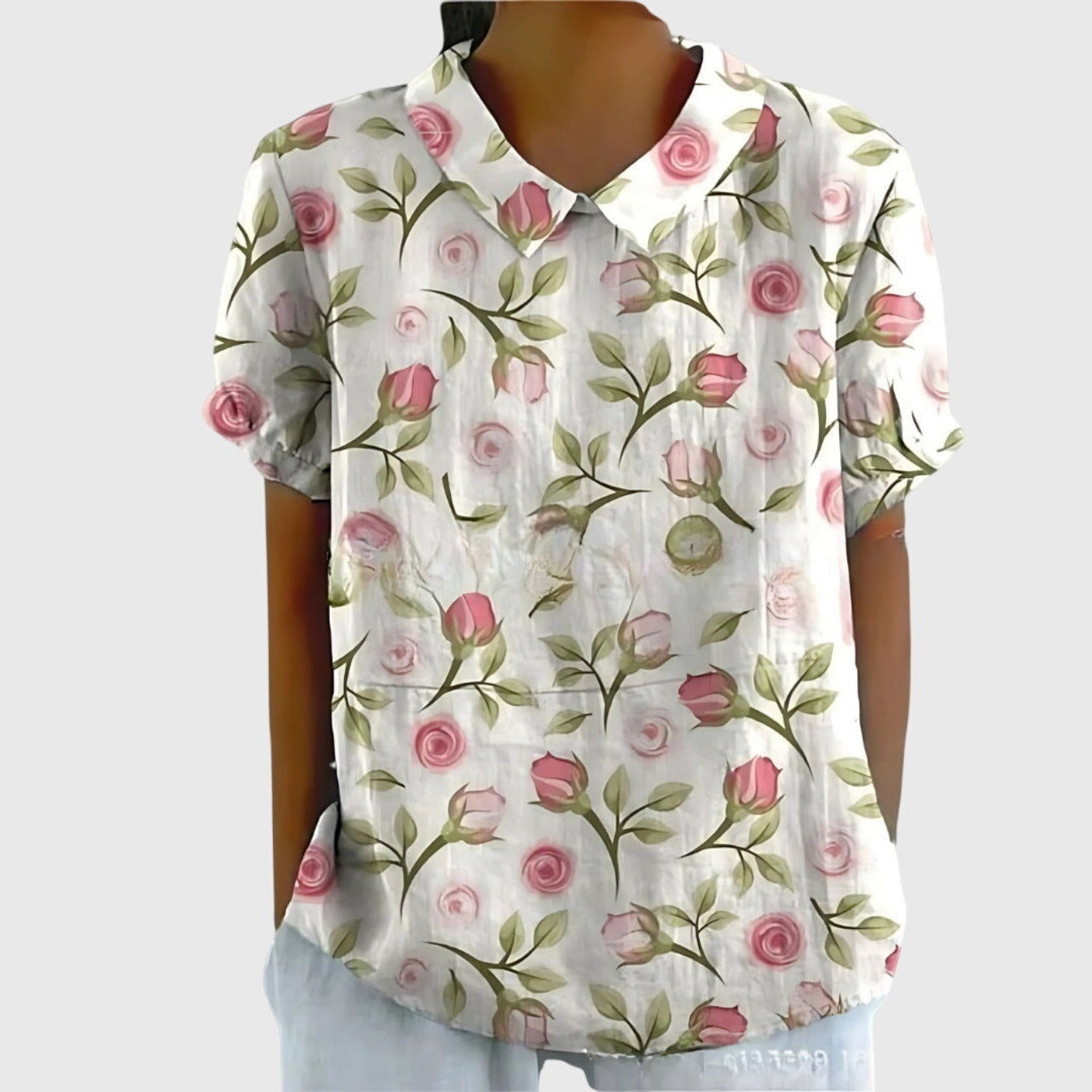 Floral Short Sleeve Blouse - White 3