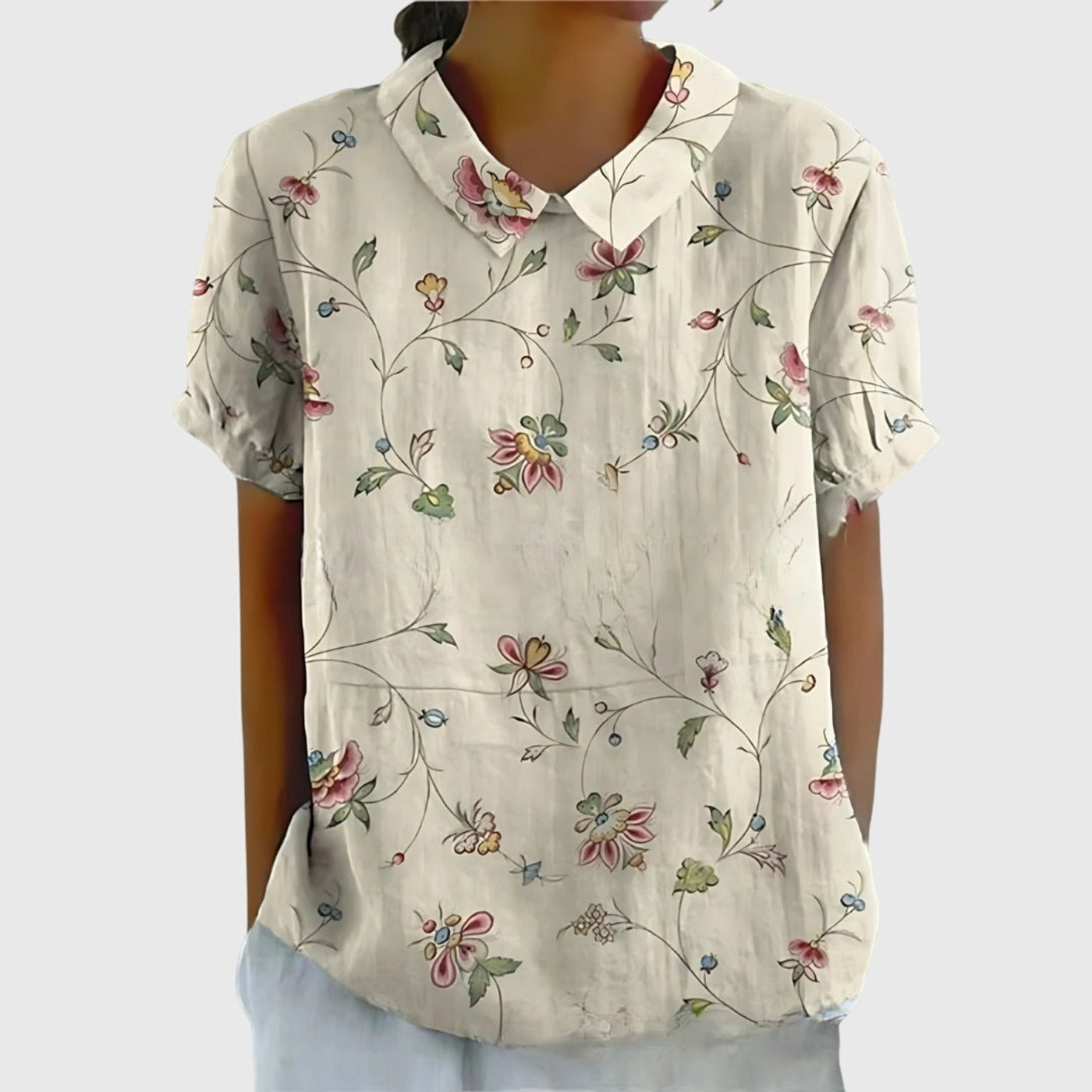 Floral Short Sleeve Blouse - White 4