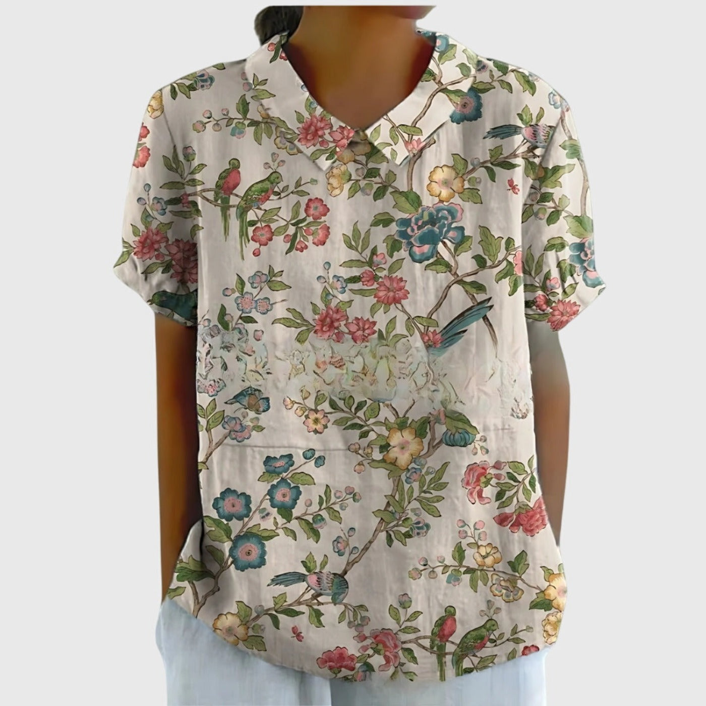 Floral Short Sleeve Blouse - White 5