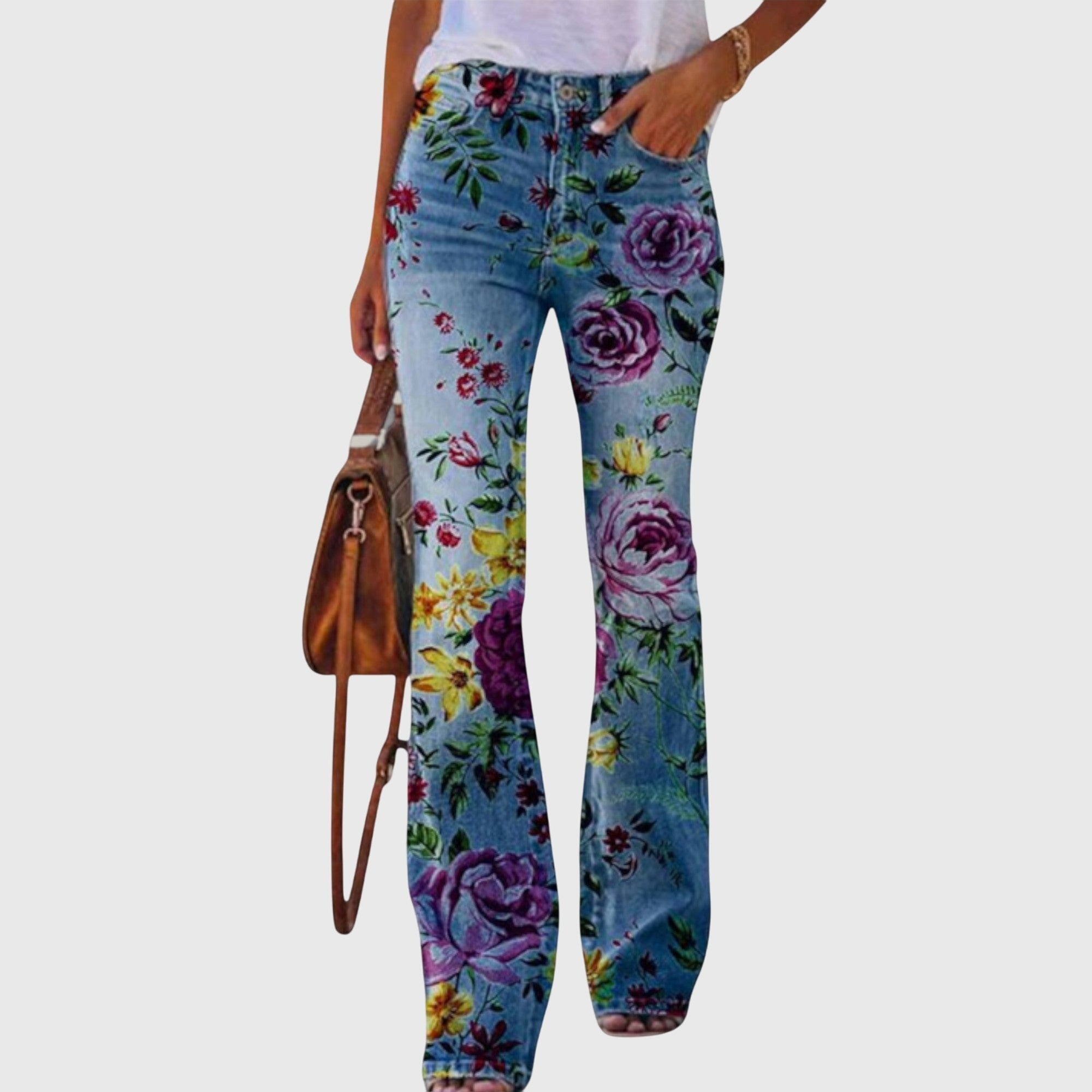 Floral Skinny Jeans - Purple Flower
