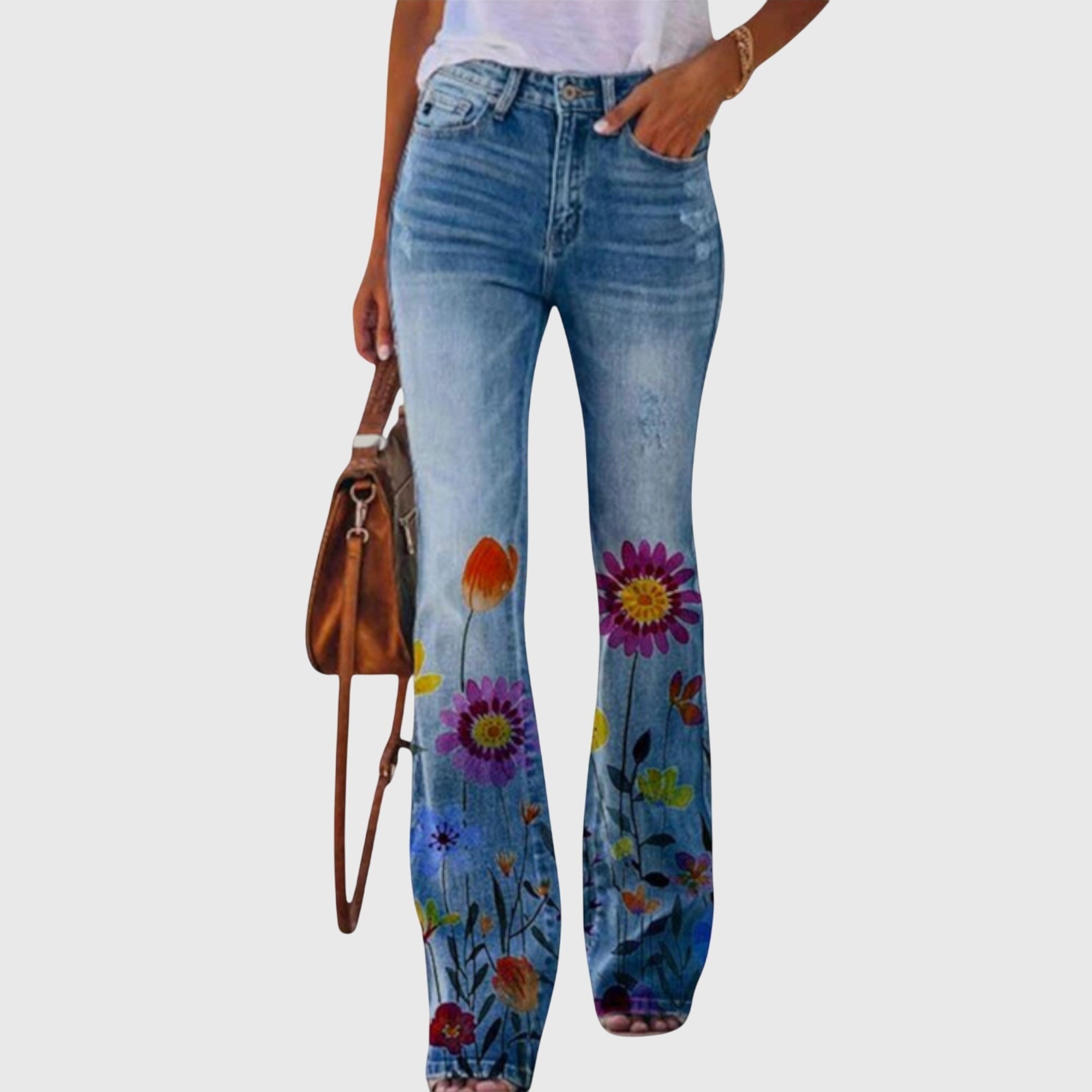 Floral Skinny Jeans - Red Flower