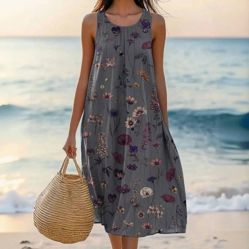 Floral Summer Midi Dress - Dark Grey