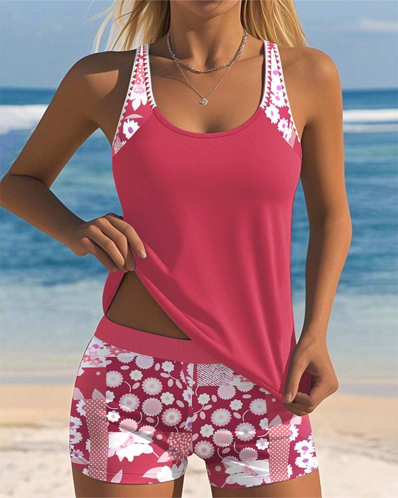 Floral Tankini Swimsuit Set - Pink