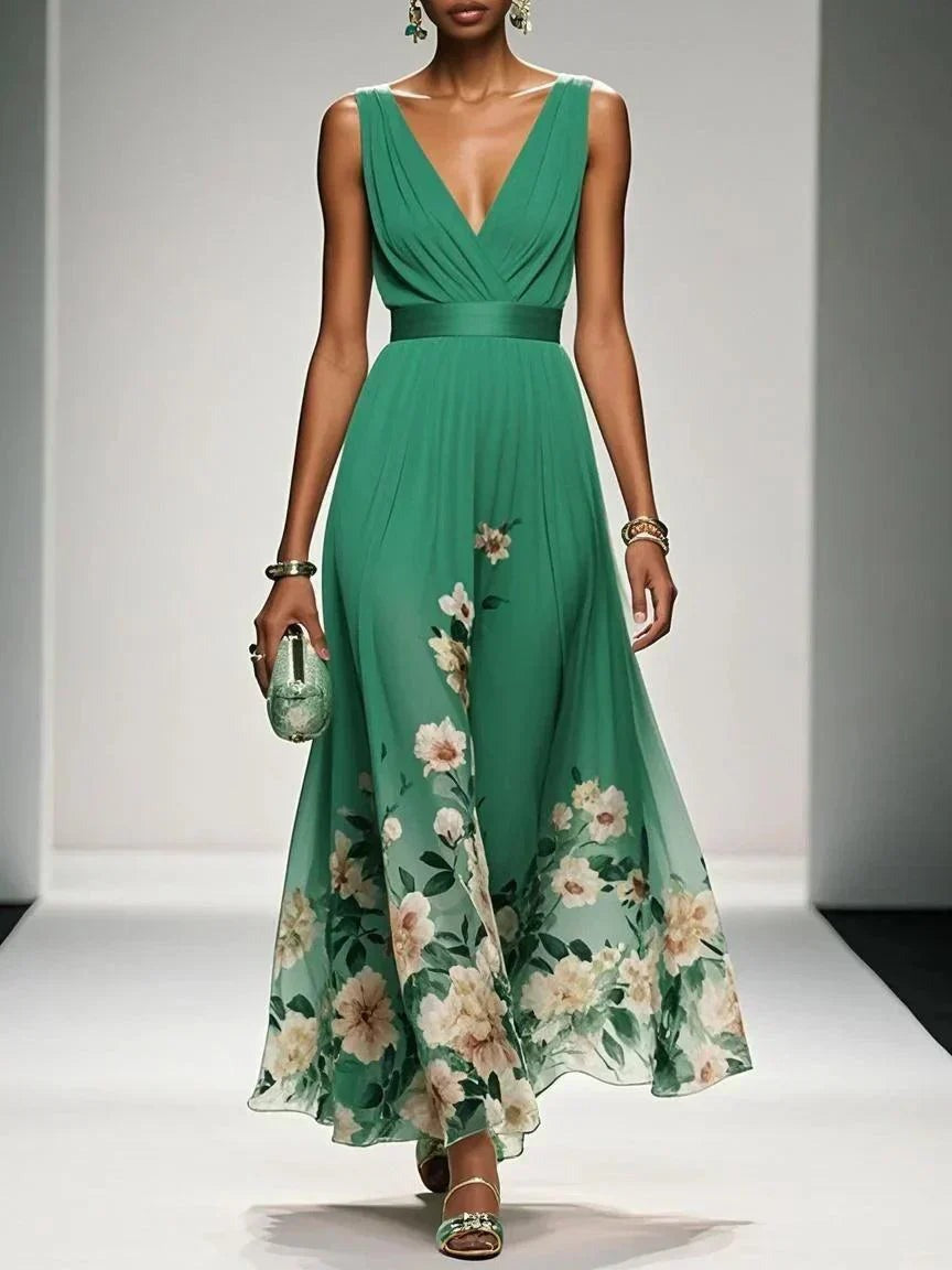 Floral Wedding Guest Maxi Dress - Green