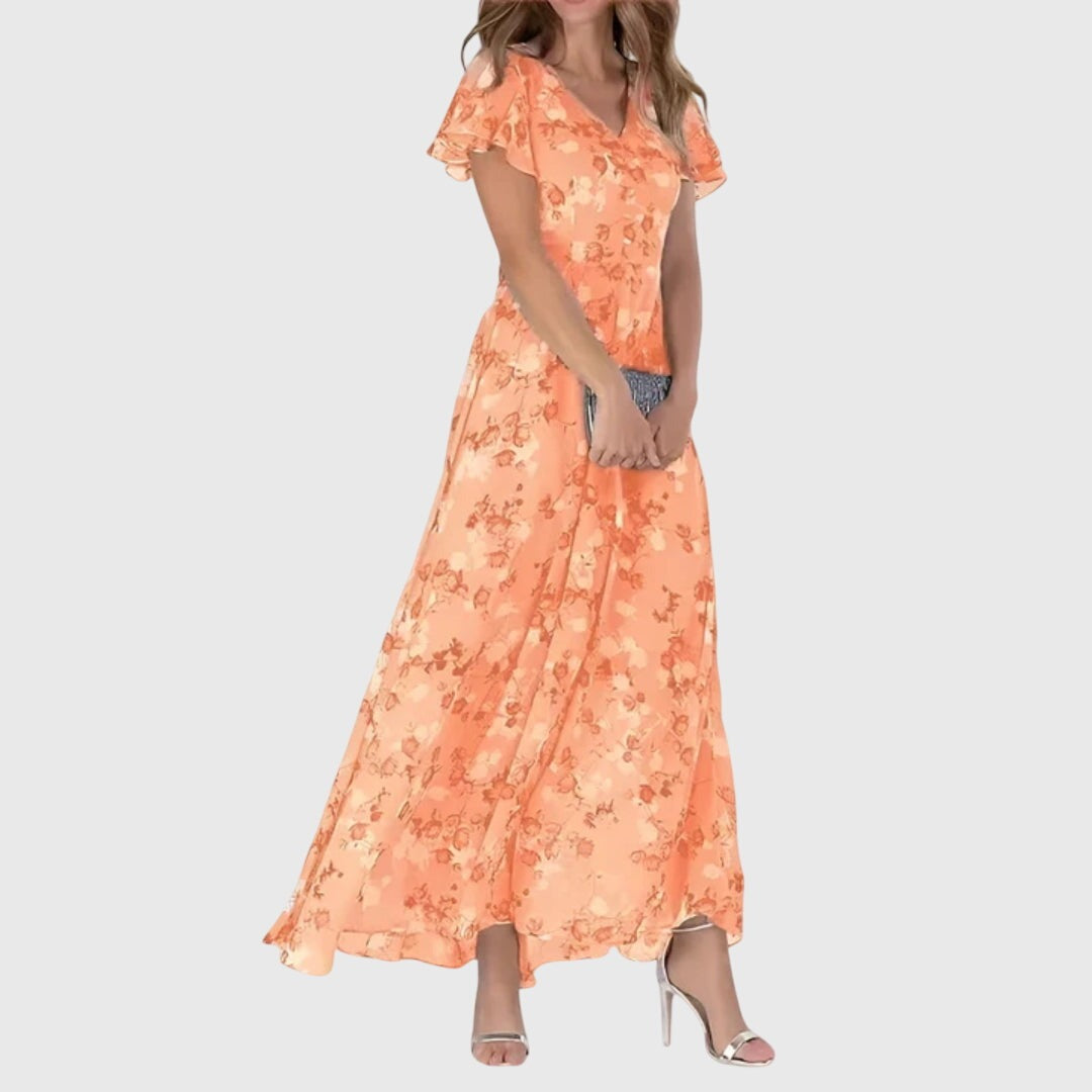 Floral Wedding Guest Maxi Dress - Orange