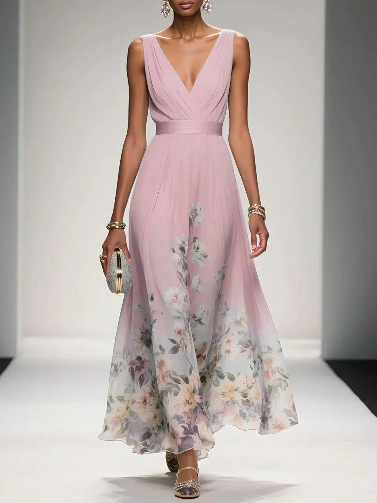 Floral Wedding Guest Maxi Dress - Pink