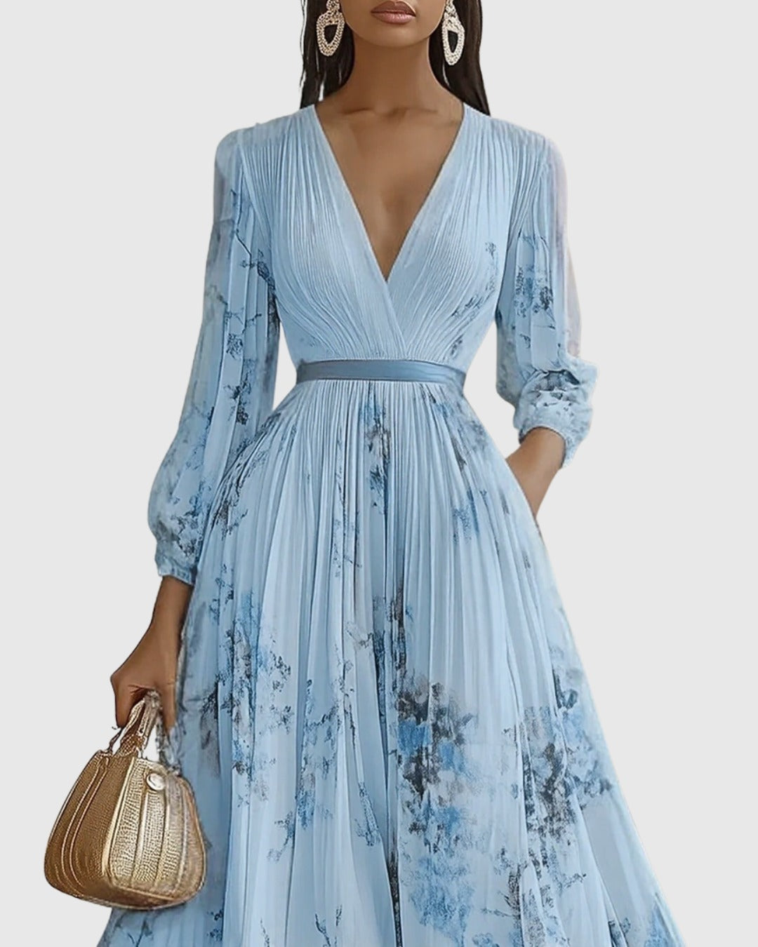 Floral Wedding Guest Midi Dress - Blue