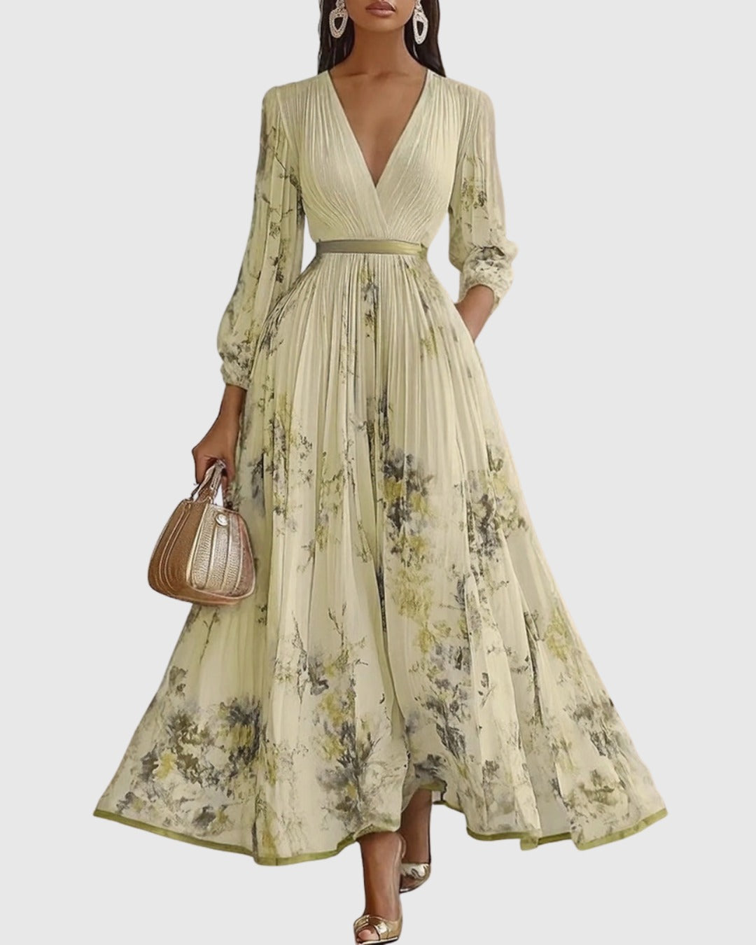 Floral Wedding Guest Midi Dress - Yellow