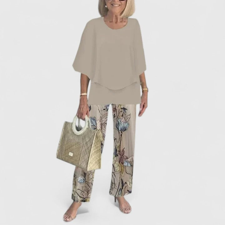 Floral Wide Leg Pants Two Piece Set - 04