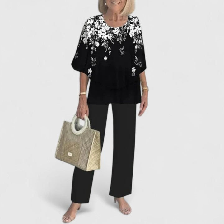 Floral Wide Leg Pants Two Piece Set - 13