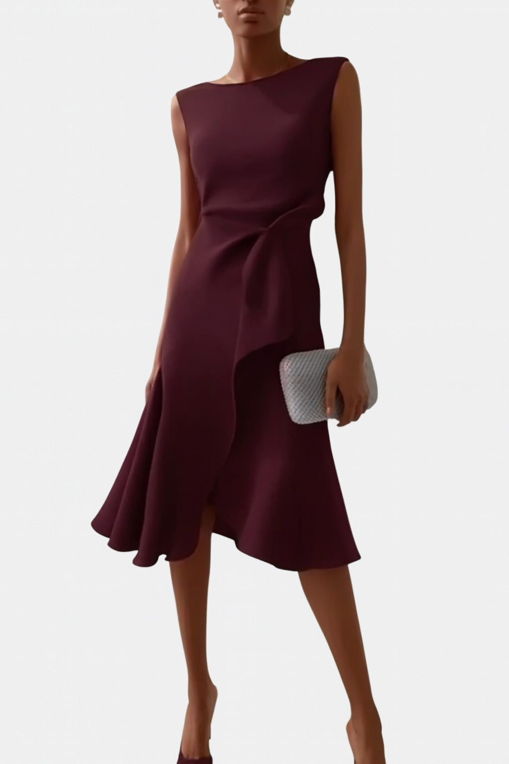 Formal Wedding Guest Midi Dress - Burgundy