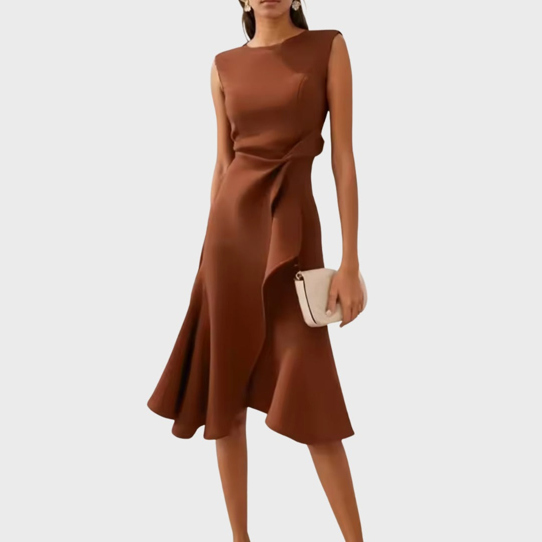 Formal Wedding Guest Midi Dress - Coffee