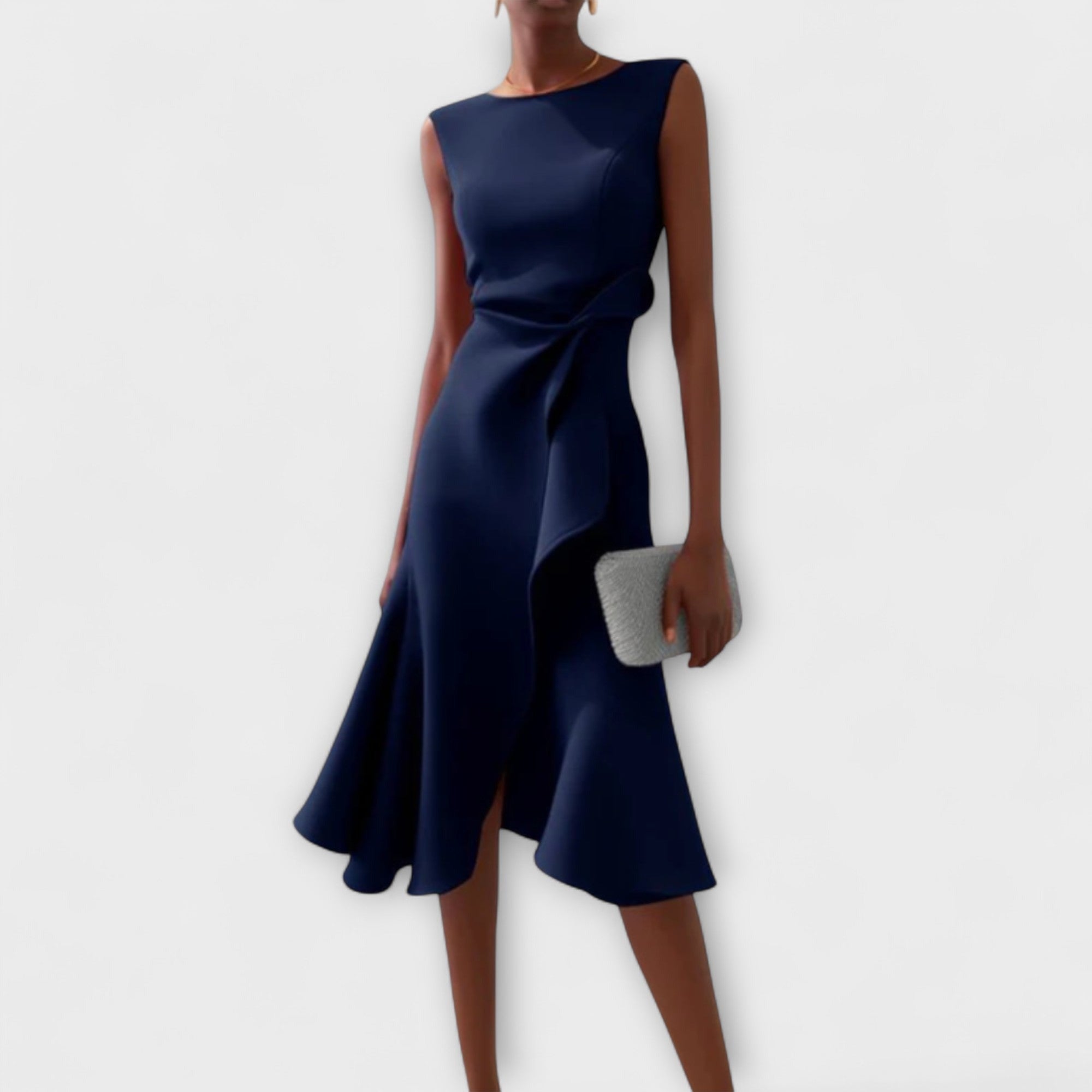 Formal Wedding Guest Midi Dress - Navy Blue