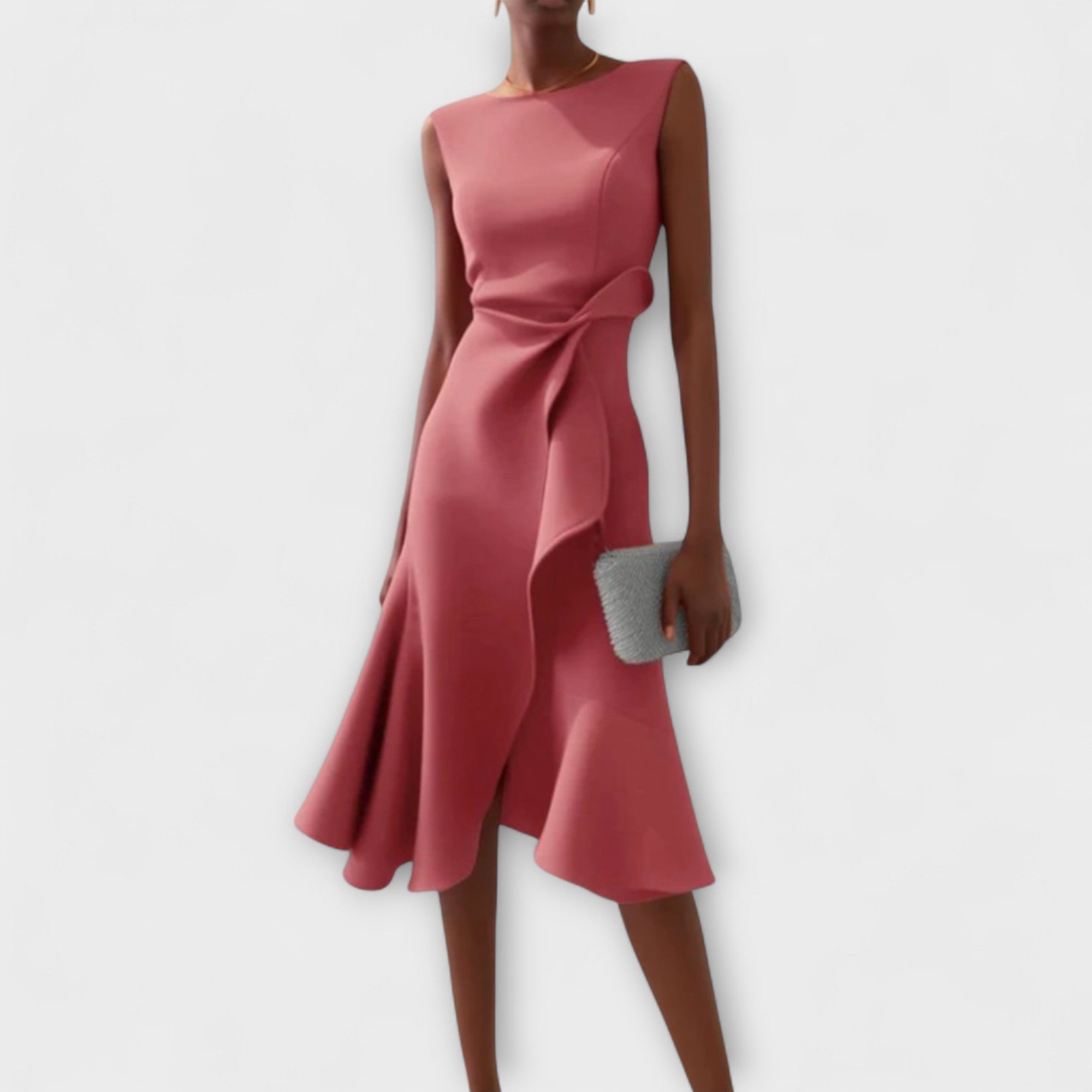 Formal Wedding Guest Midi Dress - Pink