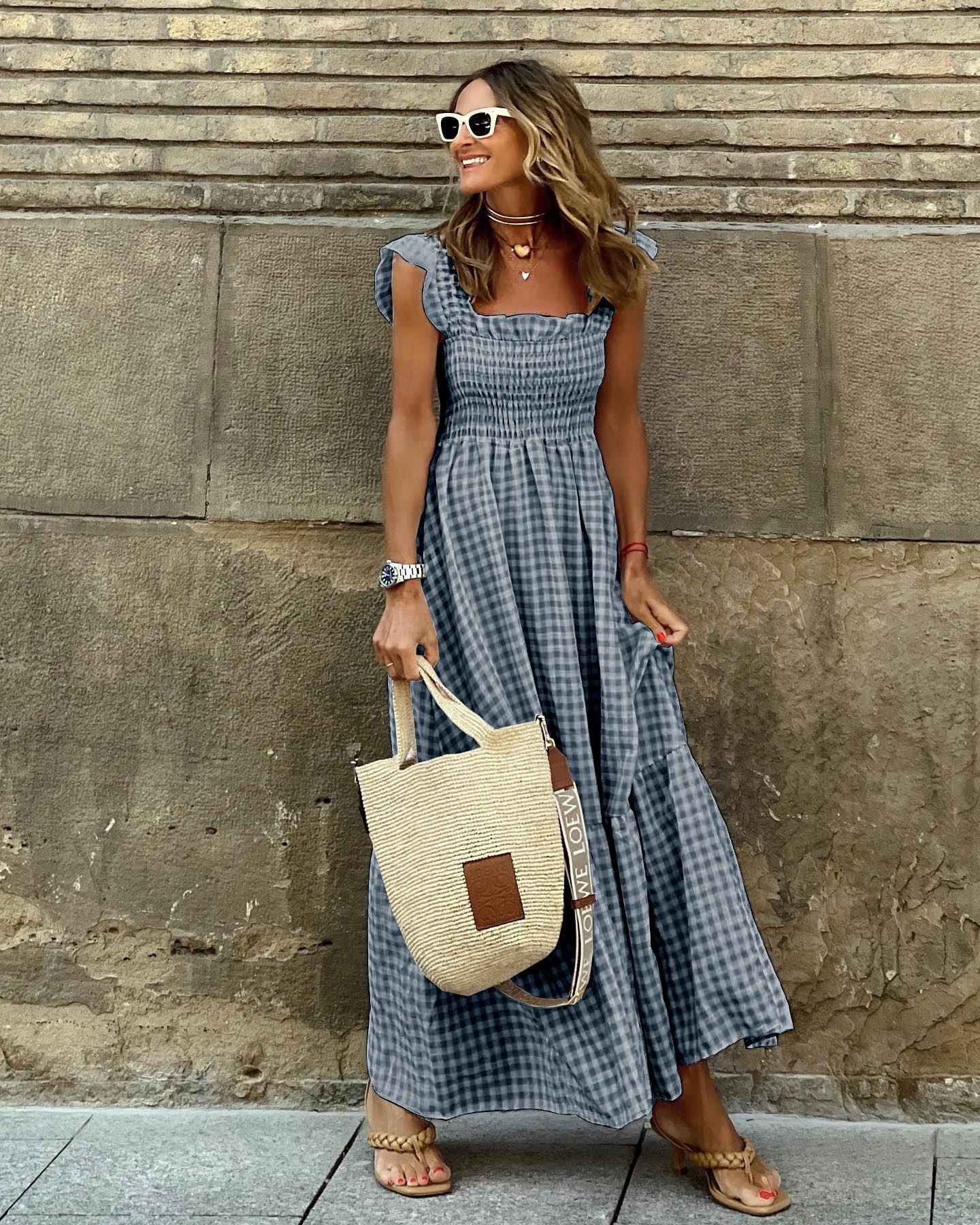 Gingham Maxi Dress - Black