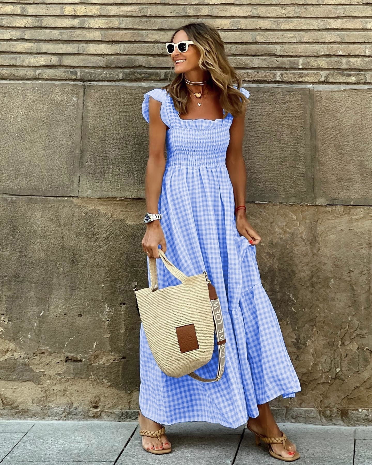 Gingham Maxi Dress - Blue