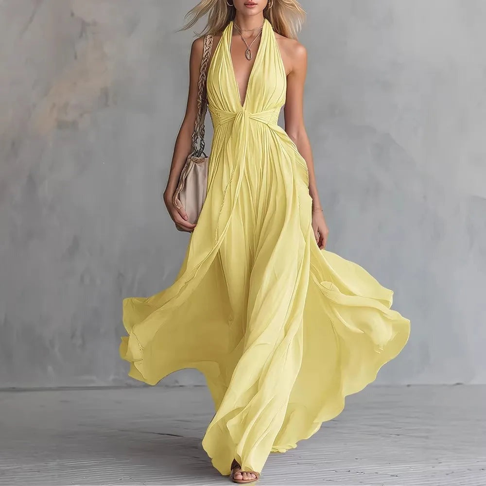 Grecian Goddess Maxi Dress - Yellow