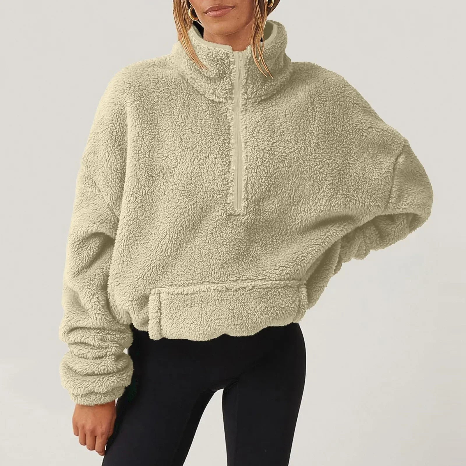 Half Zip Knit Sweater - Beige