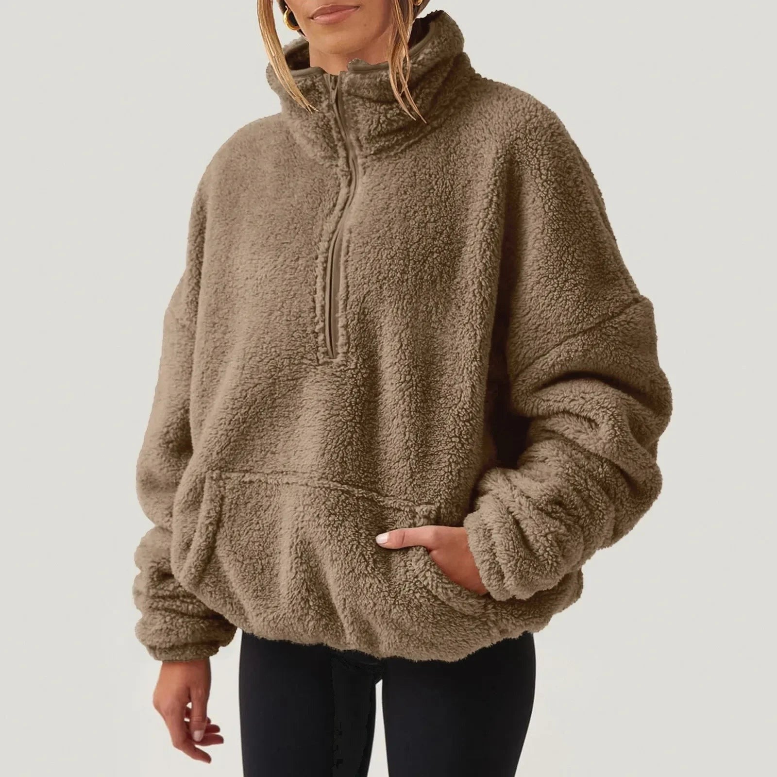 Half Zip Knit Sweater - Brown
